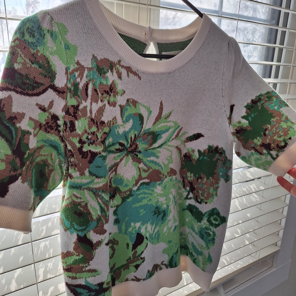 Mauve by Anthropologie Short Sleeve Jaquard Sweater